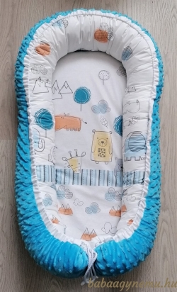 Állat ovi kék - türkiz kék minky- Babafészek termék főképe